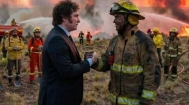 Milei agradece a los bomberos de la Patagonia con una foto trucada, pero les redujo el presupuesto casi un 80 por ciento